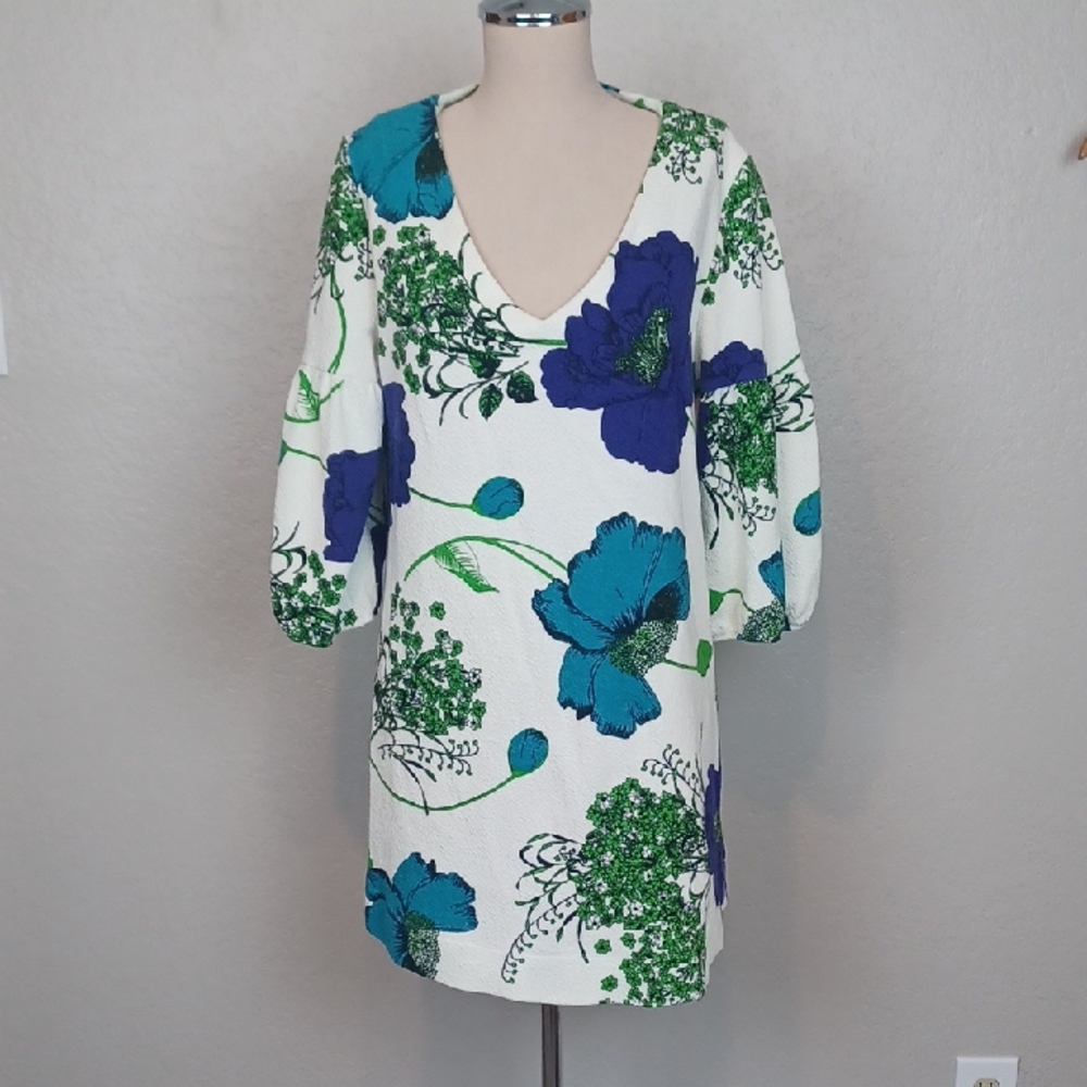 Anthropologie Deletta Floral Puff Sleeve Tunic Size L